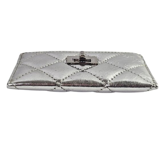 CHANEL Silver Reissue Leather Quilted Cardholder Wallet TurnLock Calfskin CC - Picture 14 of 15